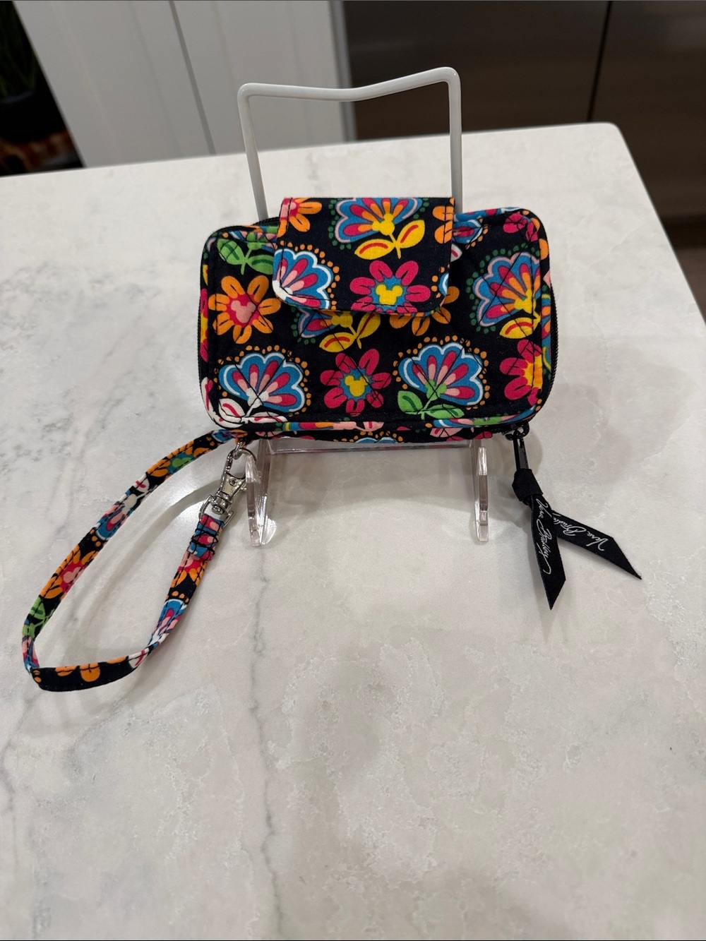 Vera Bradley Black Multicolor Floral Wristlet Wallet